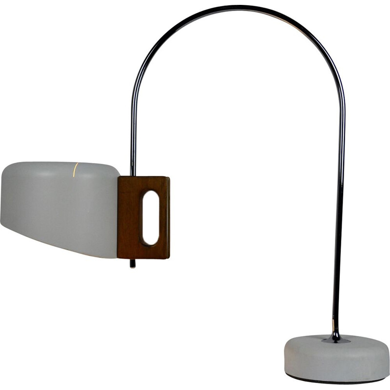 Vintage table lamp model Fase in metal and walnut handle, 1970s