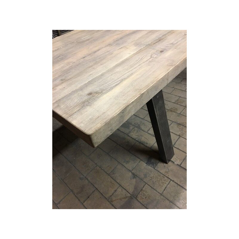 Vintage industrial table in solid ash and steel