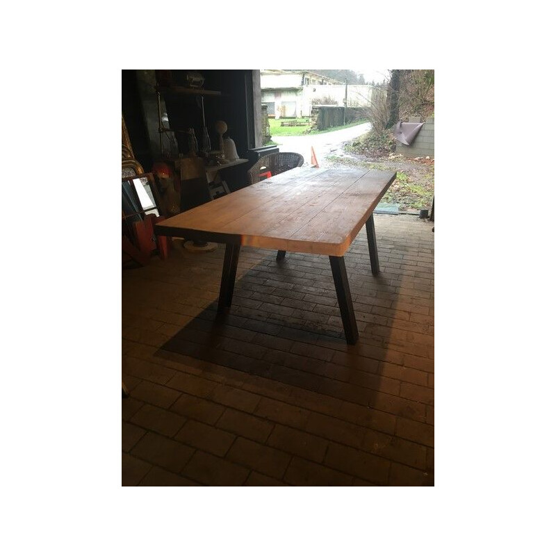 Vintage industrial table in solid ash and steel