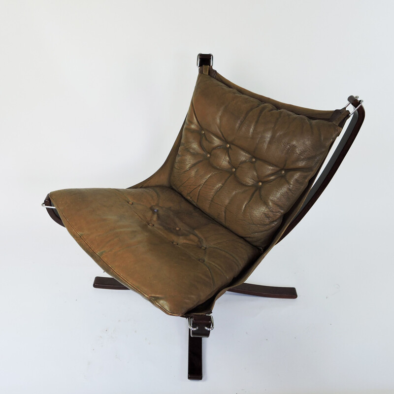 Falcon vintage fauteuil en voetenbank van Sigurd Ressell, 1970