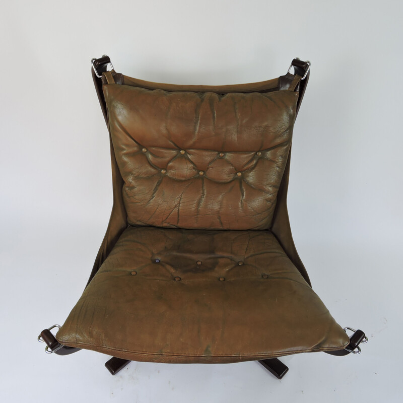 Falcon vintage fauteuil en voetenbank van Sigurd Ressell, 1970