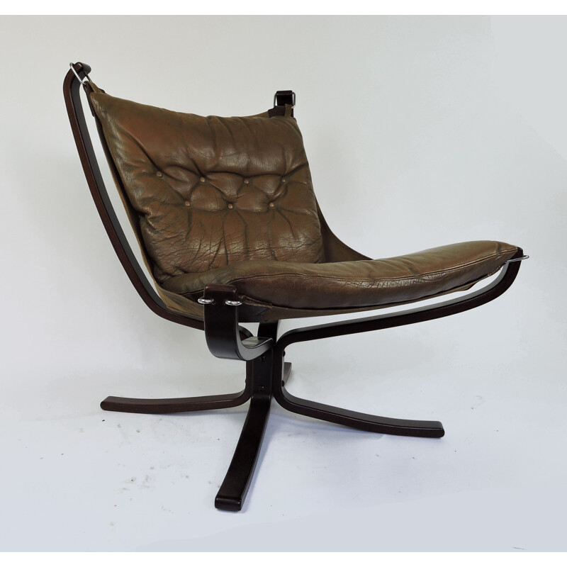 Falcon vintage fauteuil en voetenbank van Sigurd Ressell, 1970