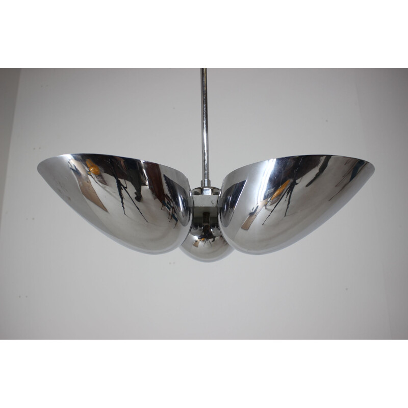 Vintage Chrome Pendant Lamp, Czechoslovakia, 1930s