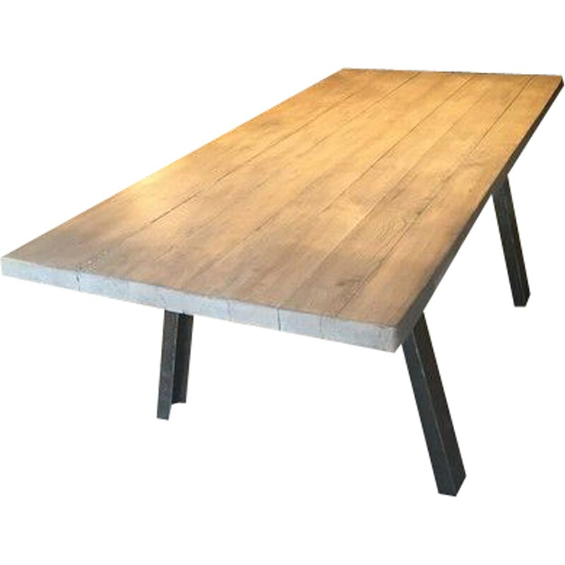 Vintage industrial table in solid ash and steel