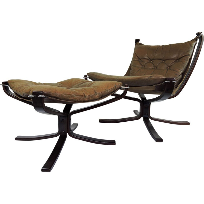 Falcon vintage fauteuil en voetenbank van Sigurd Ressell, 1970