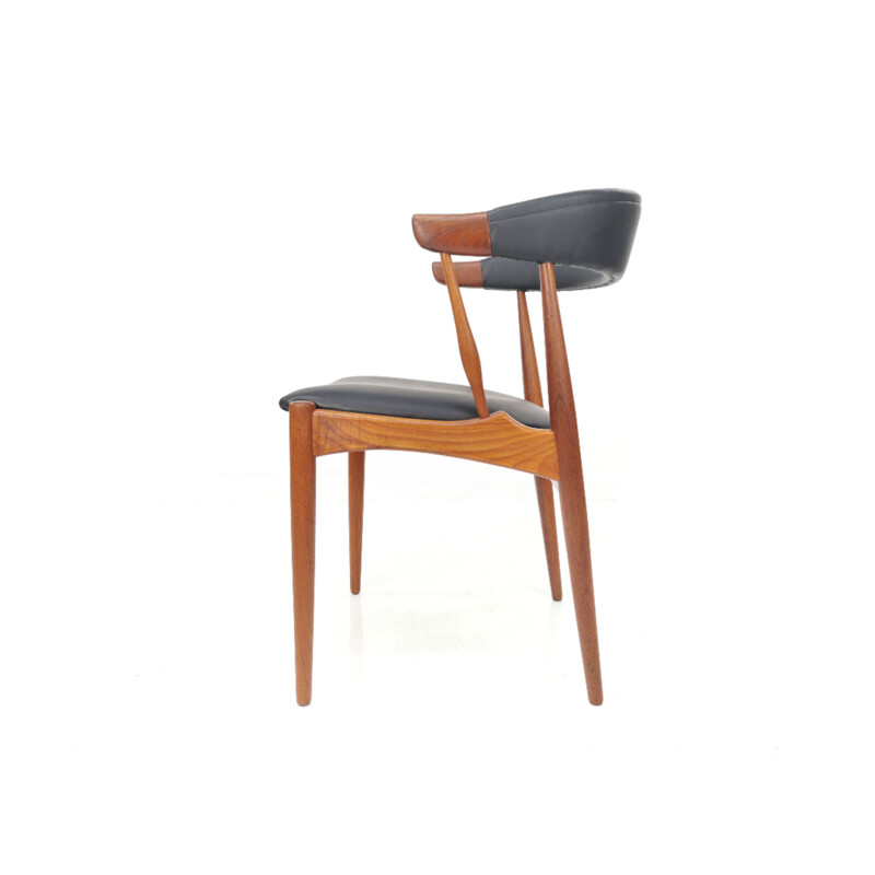 Set of 4 vintage Dining Chairs in Teak & Black Vinyl by Johannes Andersen, 1960s