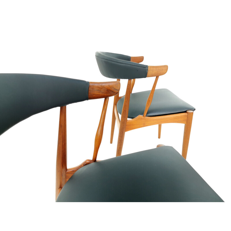 Set of 4 vintage Dining Chairs in Teak & Black Vinyl by Johannes Andersen, 1960s