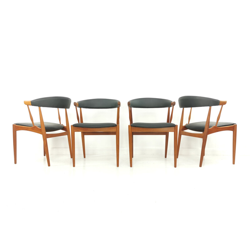 Set of 4 vintage Dining Chairs in Teak & Black Vinyl by Johannes Andersen, 1960s