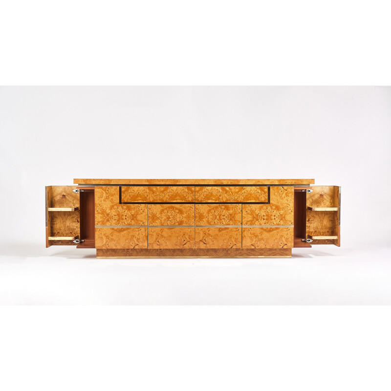 Vintage sideboard in elm and brass by Jean-Claude Mahey