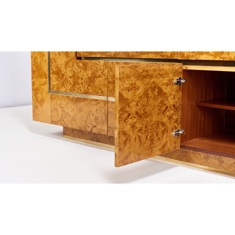 Vintage sideboard in elm and brass by Jean-Claude Mahey