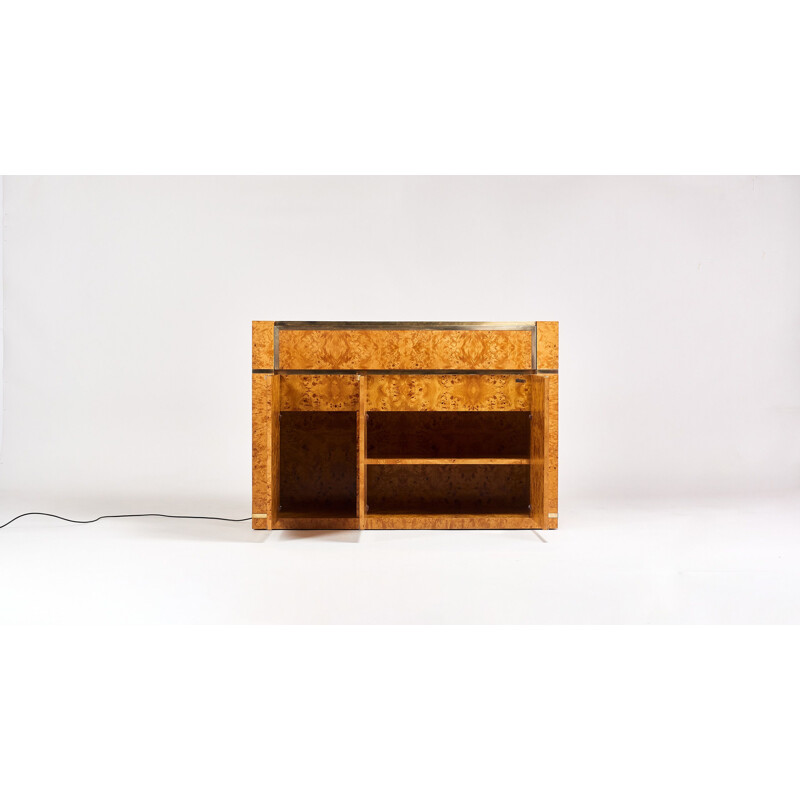 Vintage elm and brass buffet by Jean-Claude Mahey
