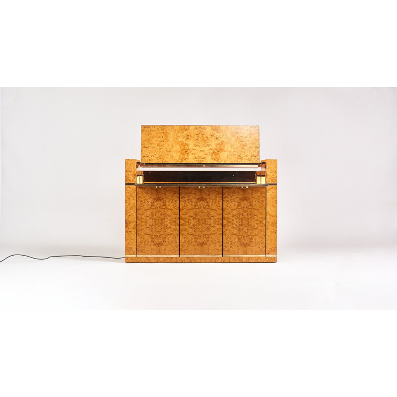 Vintage elm and brass buffet by Jean-Claude Mahey