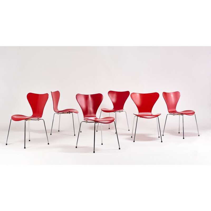 Set of 6 vintage "Butterfly" 3107 chairs by Arne Jacobsen for Fritz Hansen, 1955