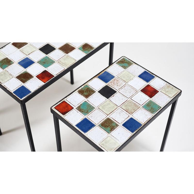 Vintage glazed ceramic nesting tables by Mado Jolain, 1950s