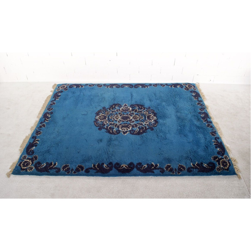 Vintage blue woolen Moroccan Berber rug