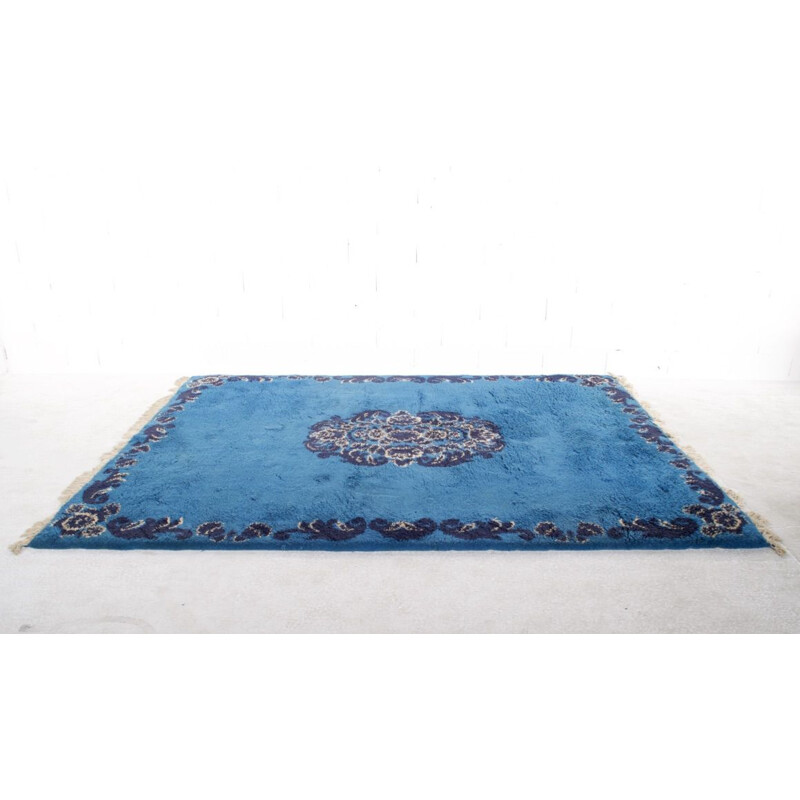 Vintage blue woolen Moroccan Berber rug