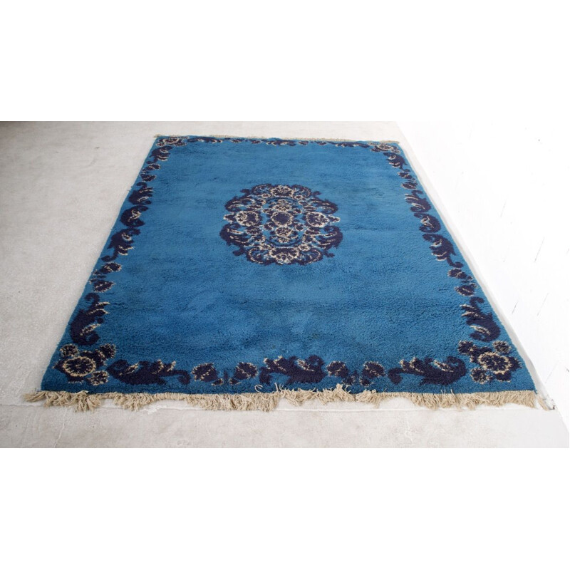 Tapis vintage berbère marocain en laine bleu