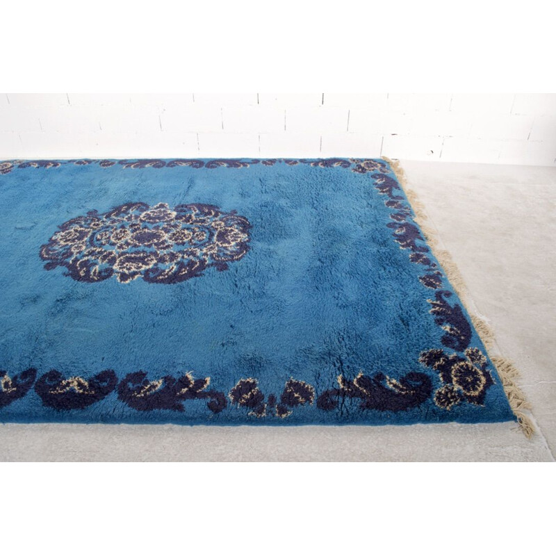 Vintage blue woolen Moroccan Berber rug