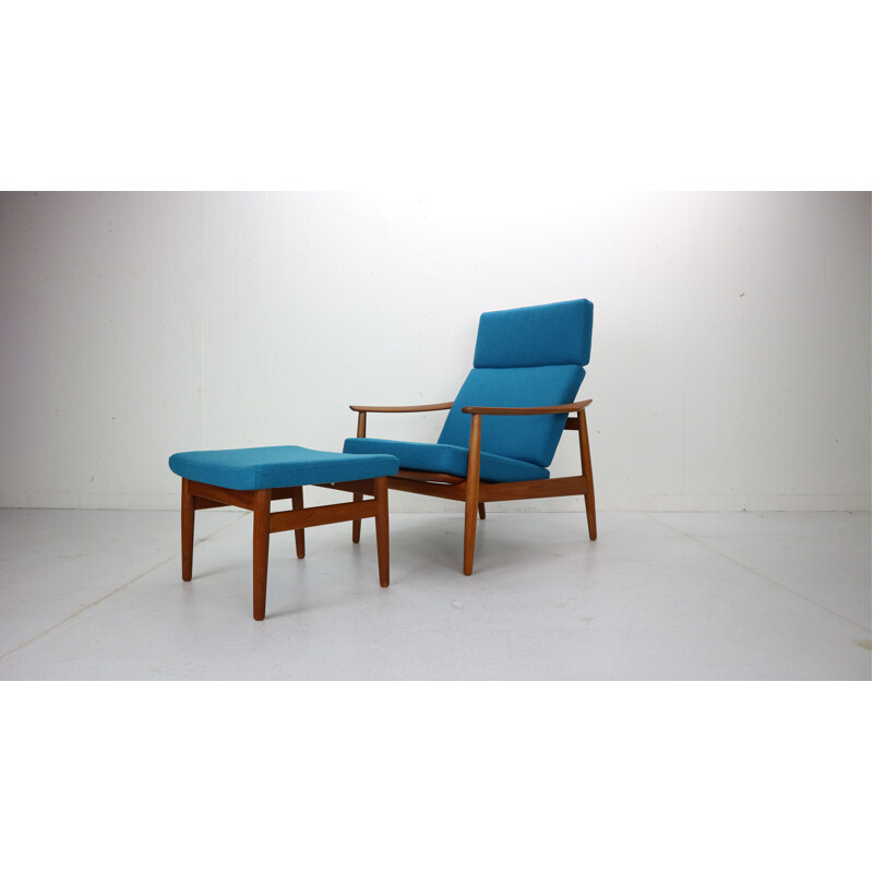 Fauteuil vintage FD-164 avec Ottoman par Arne Vodder pour France & Son, Danemark, 1960