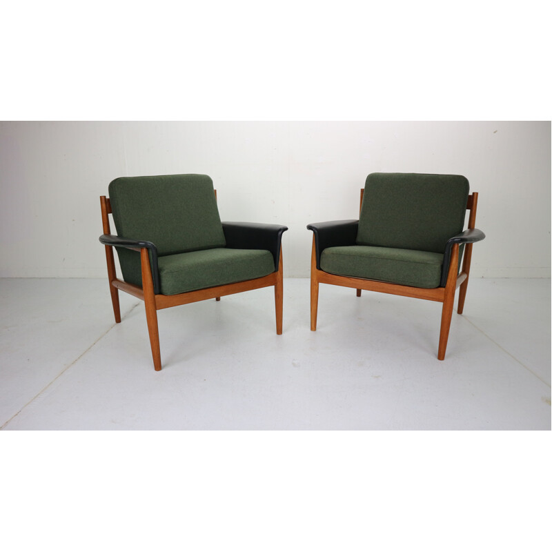 Pair of vintage Teak armchairs by Grete Jalk for France & Søn, Denmark, 1960s