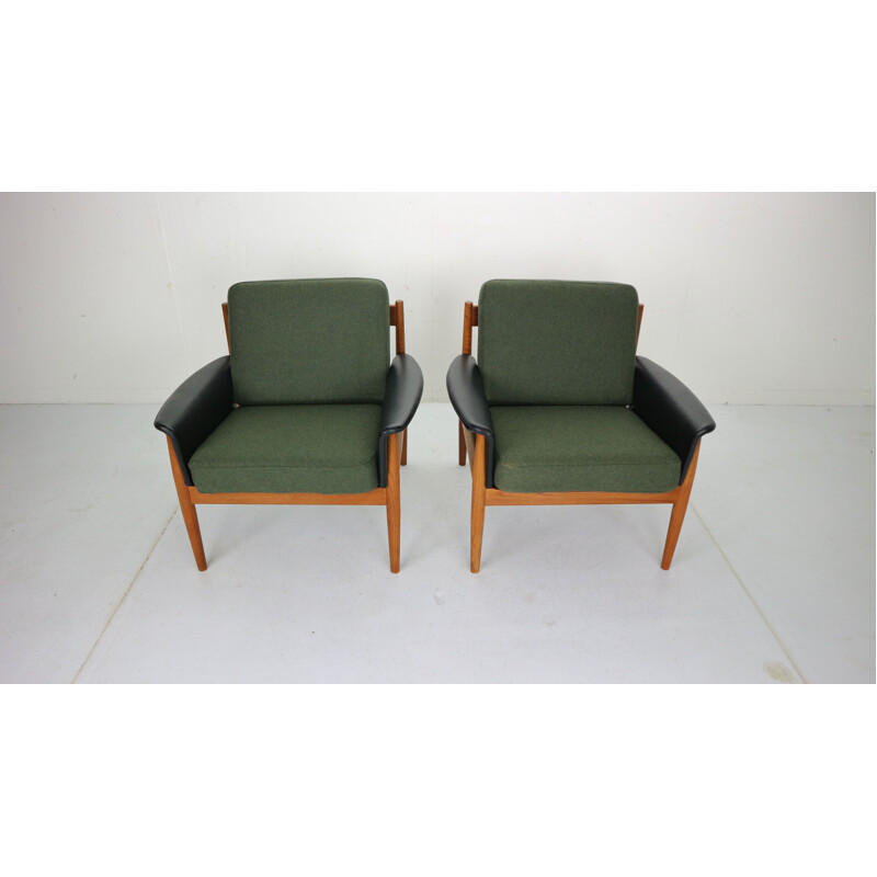 Pair of vintage Teak armchairs by Grete Jalk for France & Søn, Denmark, 1960s