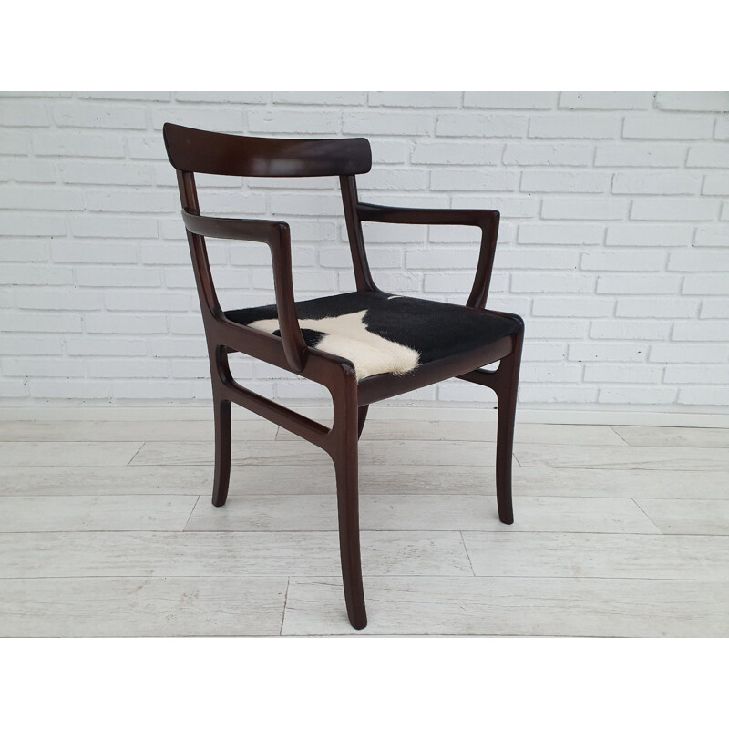 Vintage mahogany and cowskin armchair by Ole Wanscher from PJ Møbler