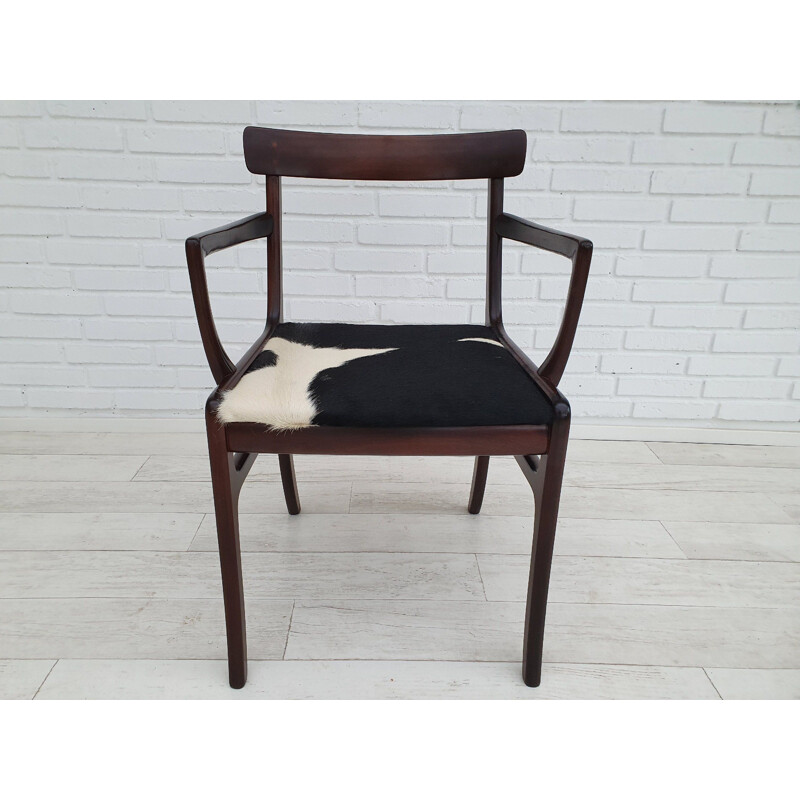 Vintage mahogany and cowskin armchair by Ole Wanscher from PJ Møbler