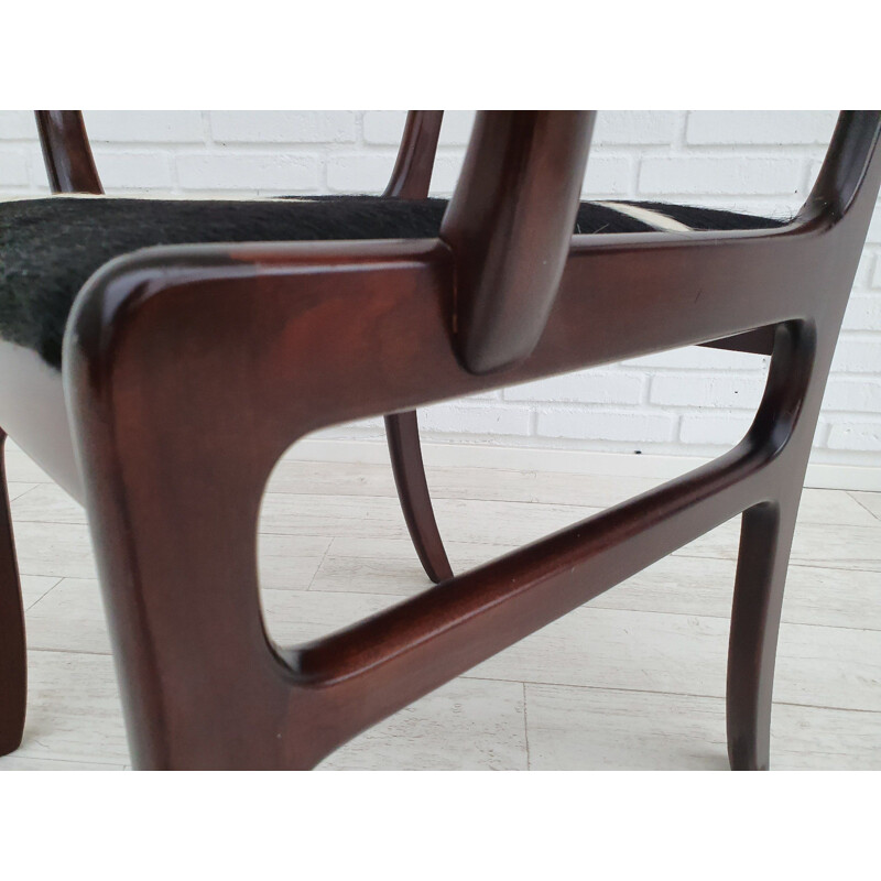 Vintage mahogany and cowskin armchair by Ole Wanscher from PJ Møbler