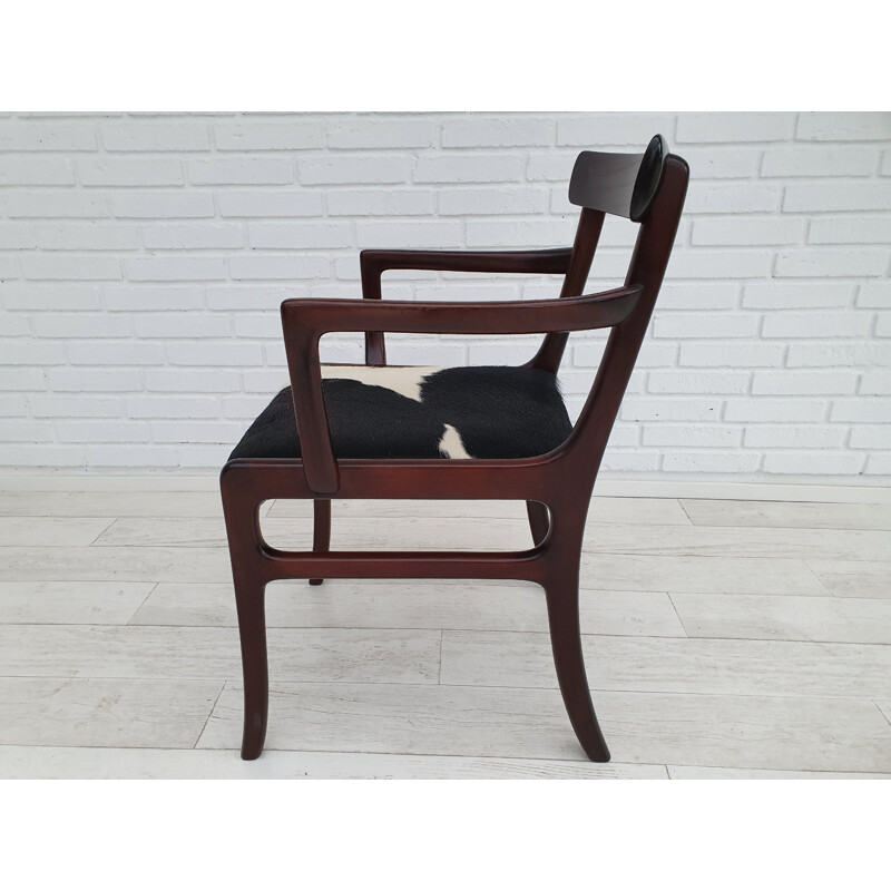 Vintage mahogany and cowskin armchair by Ole Wanscher from PJ Møbler