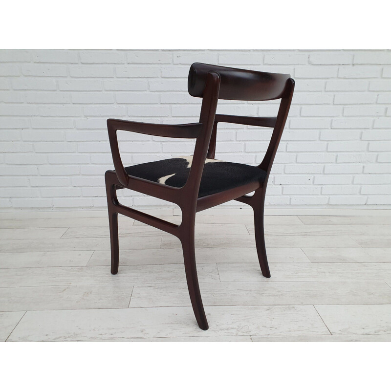 Vintage mahogany and cowskin armchair by Ole Wanscher from PJ Møbler