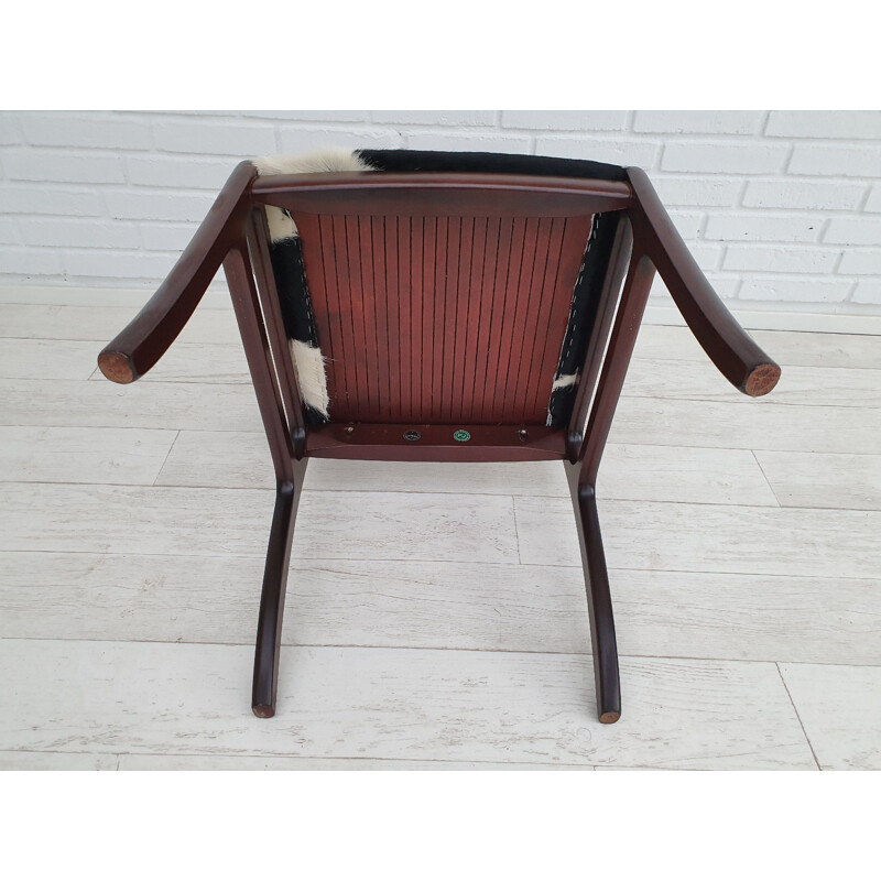 Vintage mahogany and cowskin armchair by Ole Wanscher from PJ Møbler