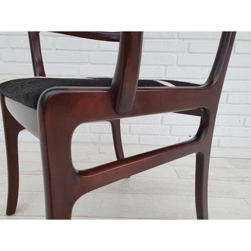 Vintage mahogany and cowskin armchair by Ole Wanscher from PJ Møbler