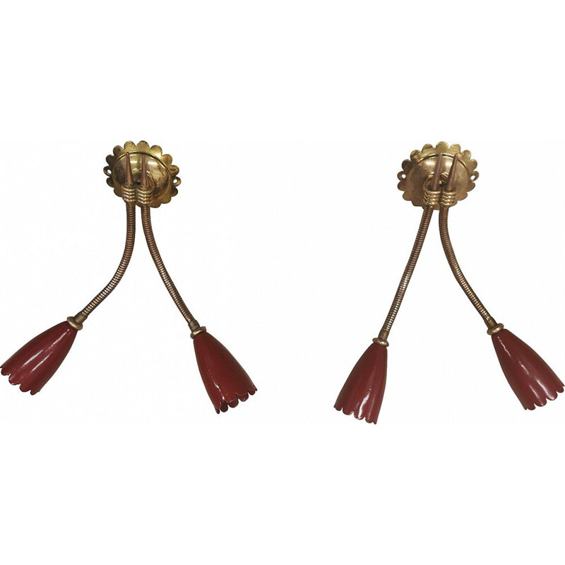Pair of articulated wall lamps in brass by Arteluce, 1960s