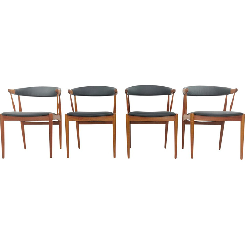 Set of 4 vintage Dining Chairs in Teak & Black Vinyl by Johannes Andersen, 1960s