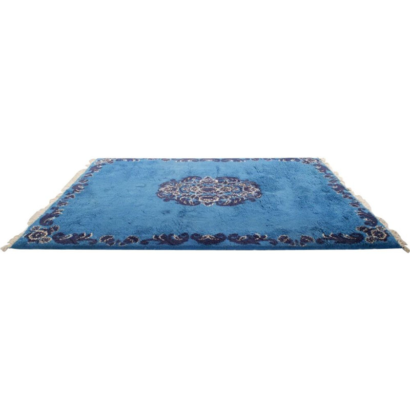 Vintage blue woolen Moroccan Berber rug