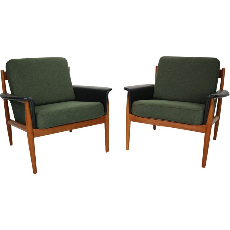 Pair of vintage Teak armchairs by Grete Jalk for France & Søn, Denmark, 1960s