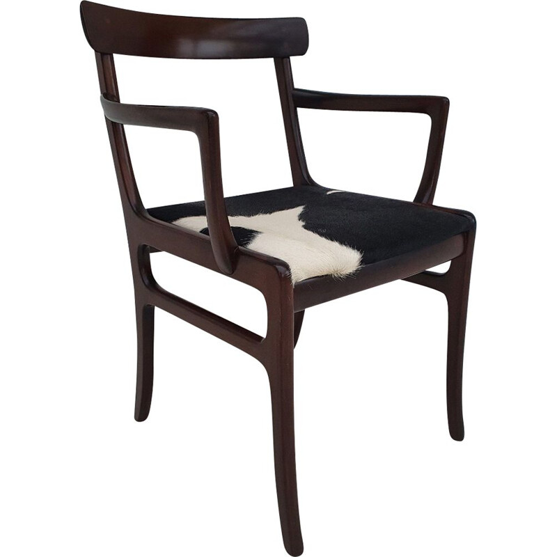 Vintage mahogany and cowskin armchair by Ole Wanscher from PJ Møbler