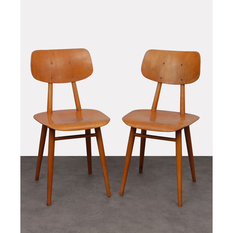 Pair of vintage wooden chairs for Ton, Eastern Europe, 1960s