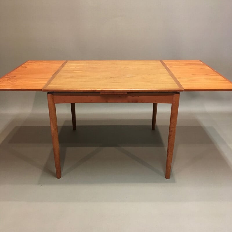 Table vintage extensible en teck scandinave, 1950