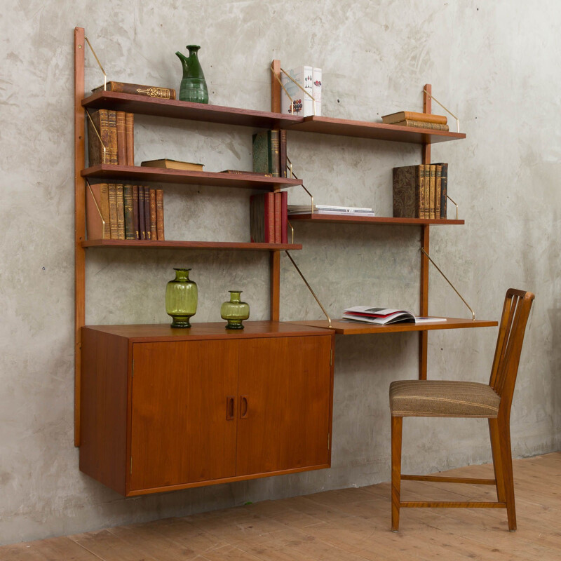 Vintage teak wall unit with vinyl records cabinet by Poul Cadovius