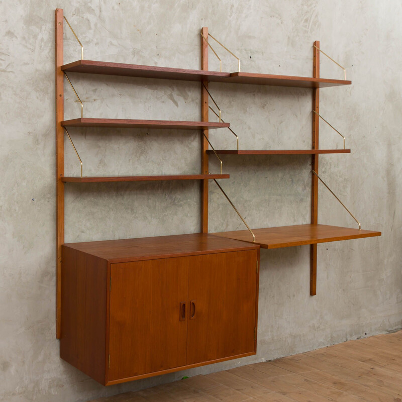 Vintage teak wall unit with vinyl records cabinet by Poul Cadovius