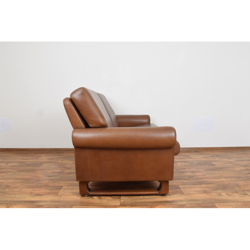 Vintage Leather and teak Sofa, Denmark, 1960s