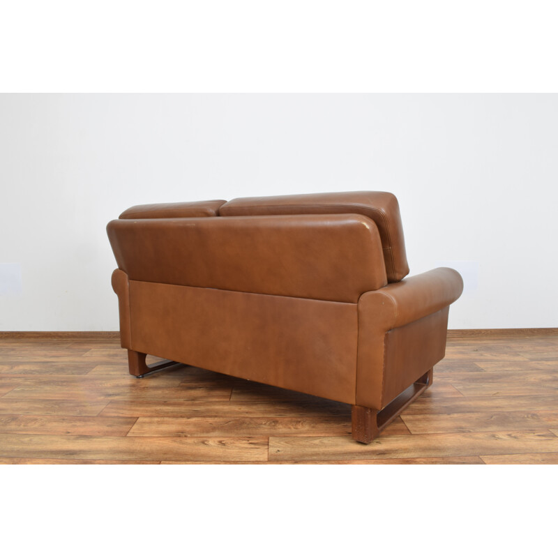 Vintage Leather and teak Sofa, Denmark, 1960s