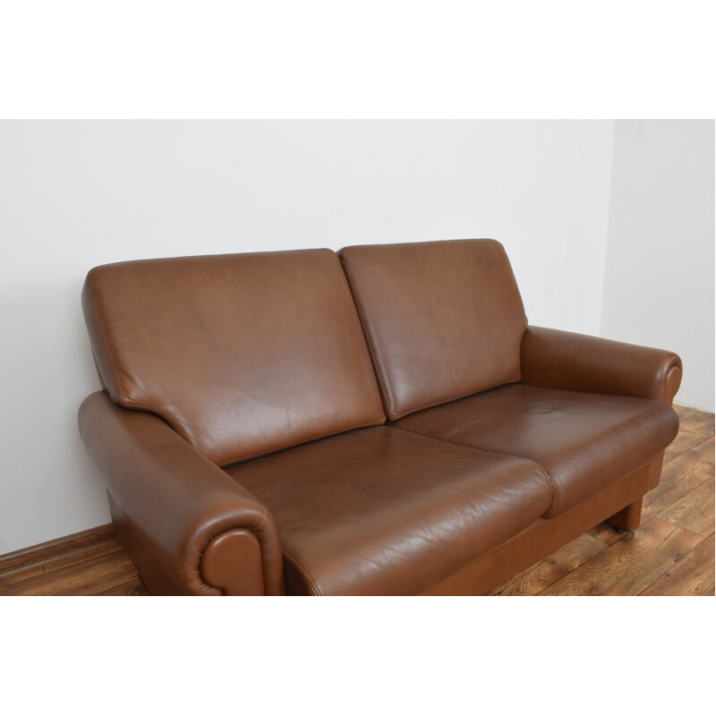 Vintage Leather and teak Sofa, Denmark, 1960s