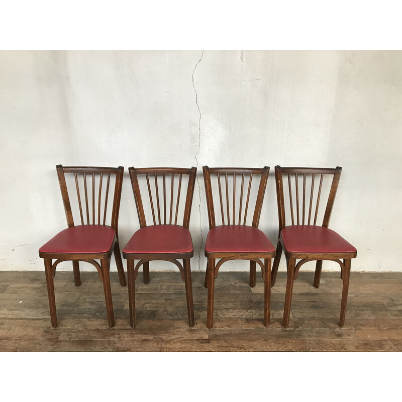 Ensemble de 4 chaises vintage bistrot par Baumann, 1950-60