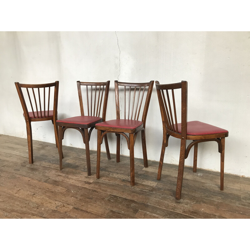 Set of 4 vintage bistro chairs by Baumann, 1950-60s