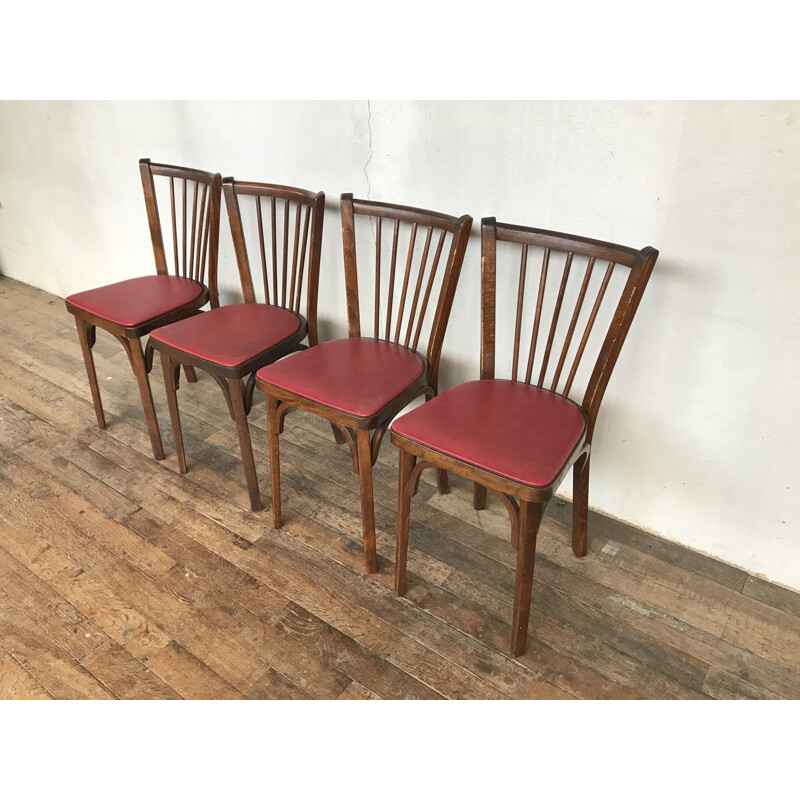 Set of 4 vintage bistro chairs by Baumann, 1950-60s