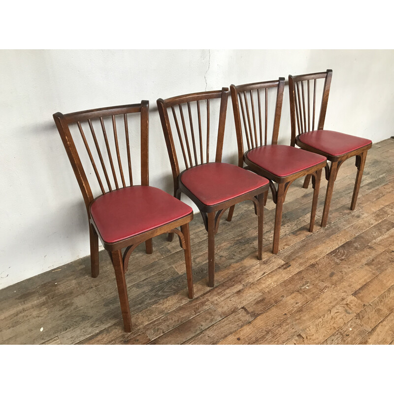 Ensemble de 4 chaises vintage bistrot par Baumann, 1950-60