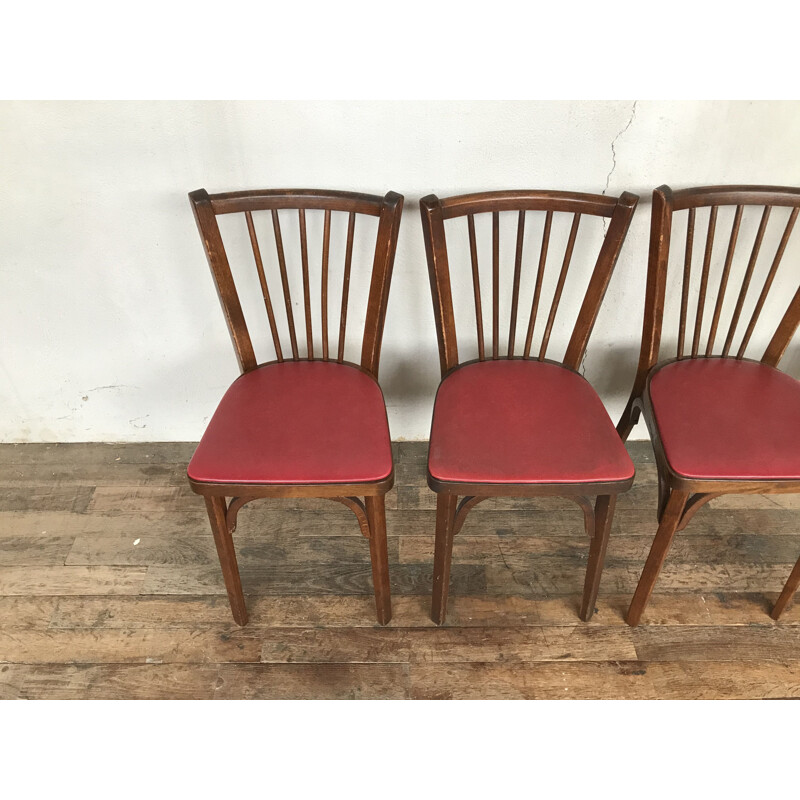 Ensemble de 4 chaises vintage bistrot par Baumann, 1950-60