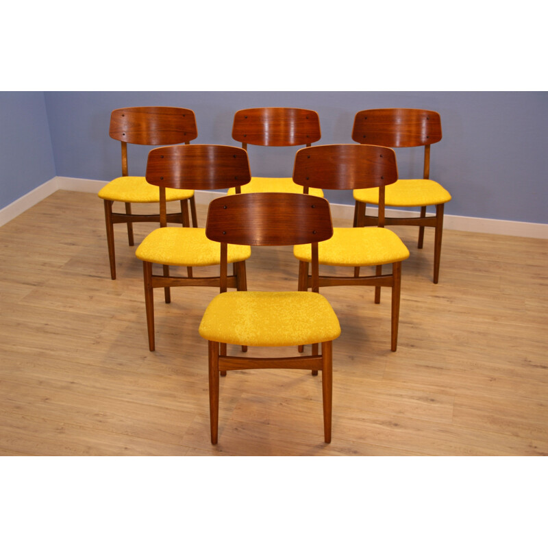 Set of 6 vintage dining chairs in teak and oak, Denmark, 1960s